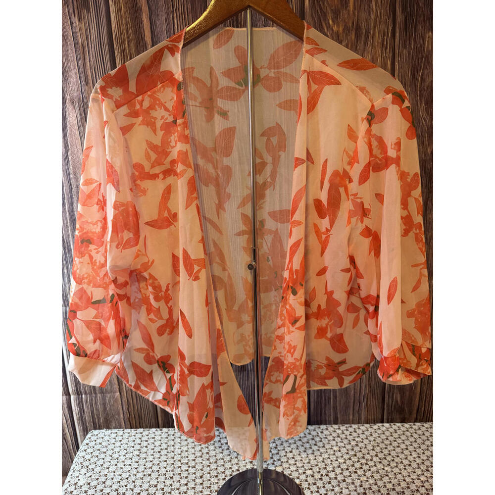 Lightweight Sheer Orange Floral Kimono Cardigan 2XL‎